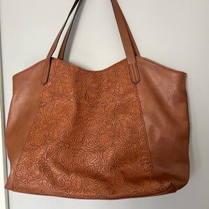Large Tan Floral-Embossed Pioneer Woman Tote Bag